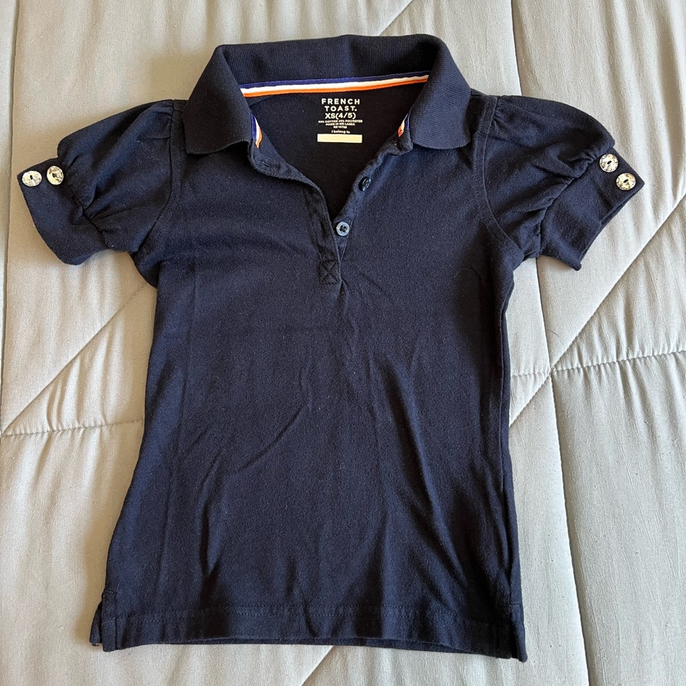 French Toast Girls XS Navy Polo with Rhinestone Buttons